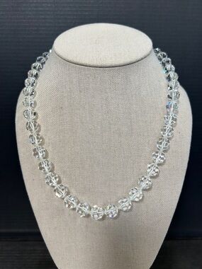 Clear Crystal Bead Necklace with Sterling Clasp- Unbranded